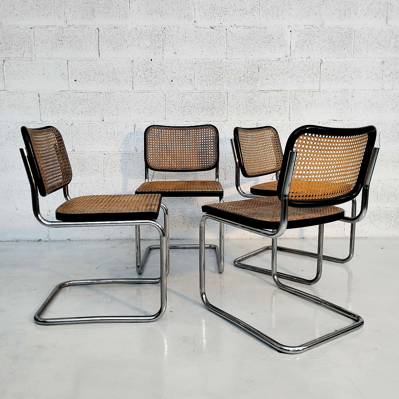 4 Cesca chairs in walnut, steel and Vienna straw by Marcel Breuer for Gavina, 1960s 2