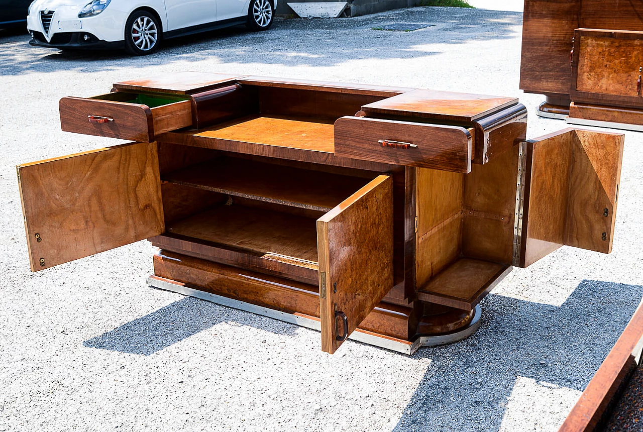 Credenza Art Deco impiallacciata in radica di betulla e noce con specchio di Osvaldo Borsari, anni '20 3