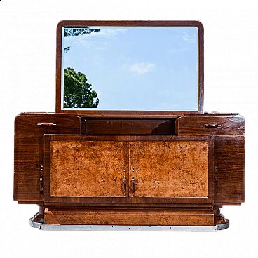 Art Deco birch-root and walnut veneered sideboard with mirror by Osvaldo Borsari, 1920s