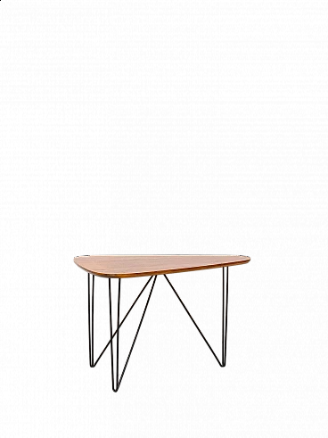 Swedish triangular teak and black metal coffee table, 1960s