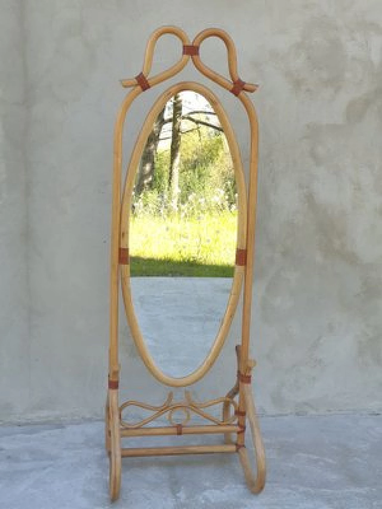 Specchio da terra in bambù, anni '70 1