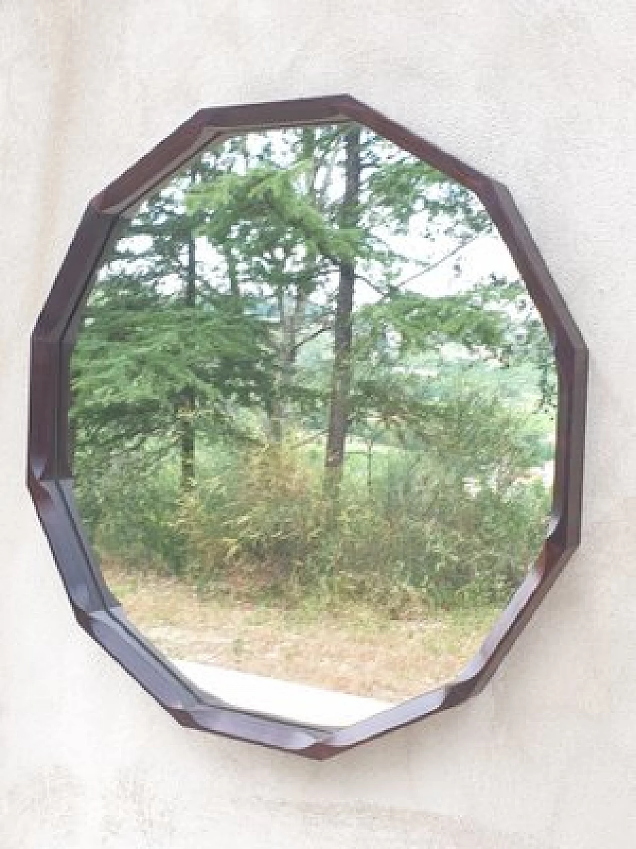 Specchio dodecagonale in palissandro attribuito a Dino Cavalli per Tredici, anni '60 8