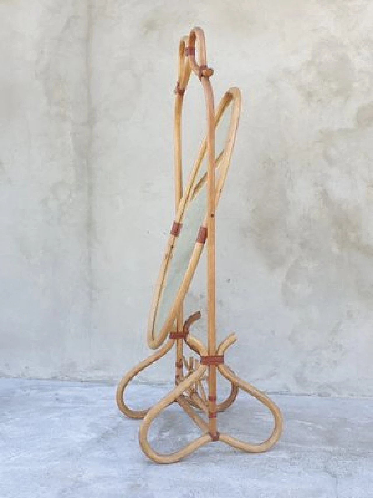 Specchio da terra in bambù, anni '70 15