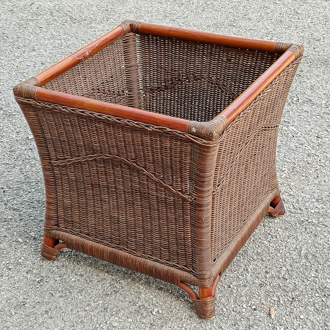 Coloured pot holder made of bamboo and wicker, 1970s 6