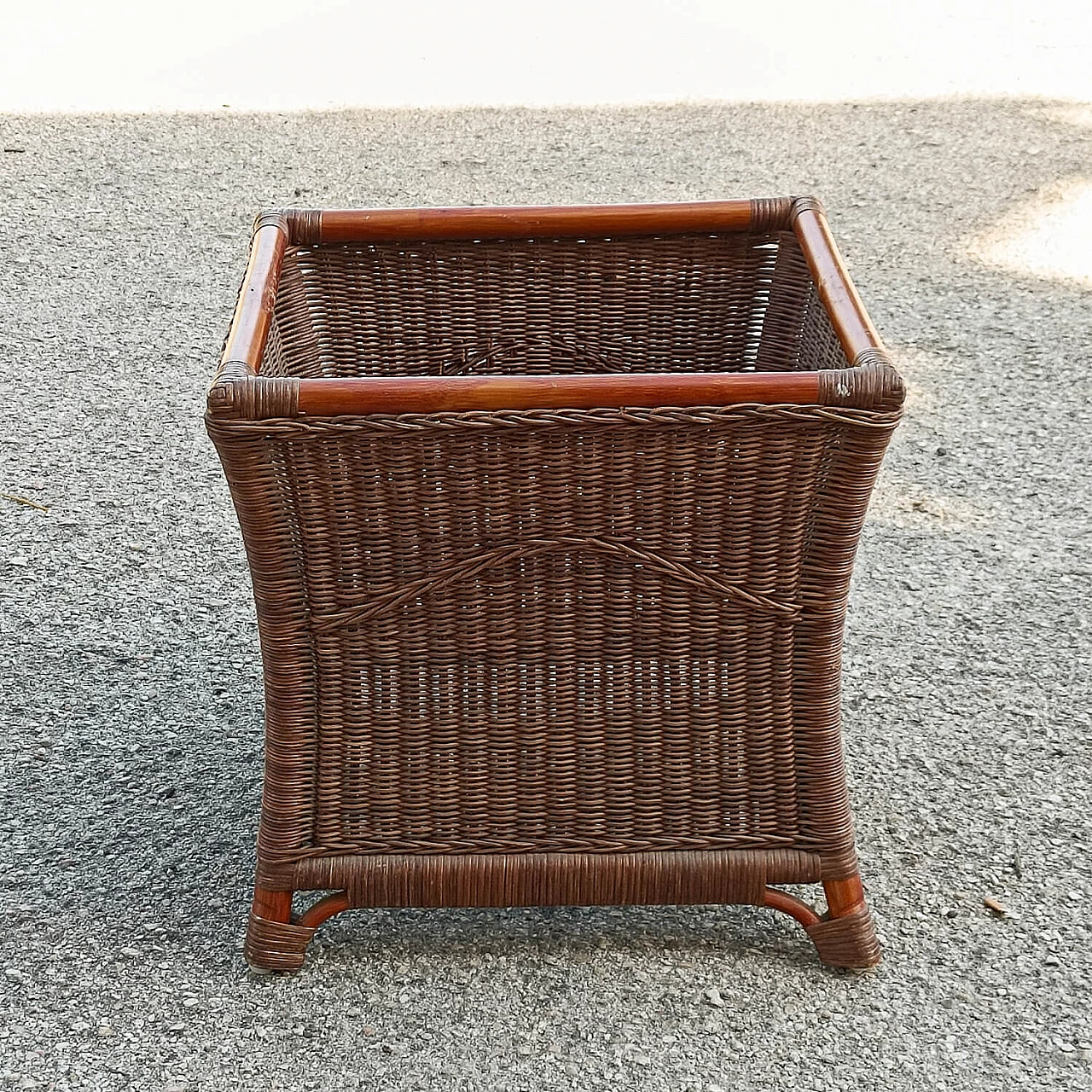 Coloured pot holder made of bamboo and wicker, 1970s 7