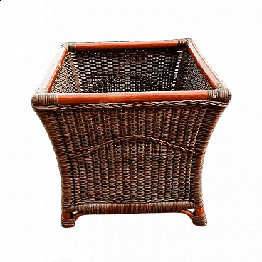 Coloured pot holder made of bamboo and wicker, 1970s