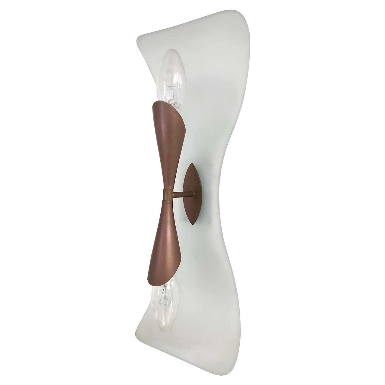 Wall lamp in brass and etched and curved glass in the style of Fontana Arte, 1960s 1