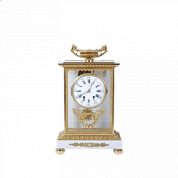 Carrara marble and gilded bronze Empire-style table clock, 1950s