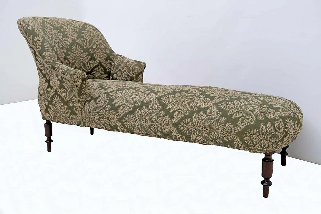 Chaise longue Napoleone III in legno e tessuto, '800 1