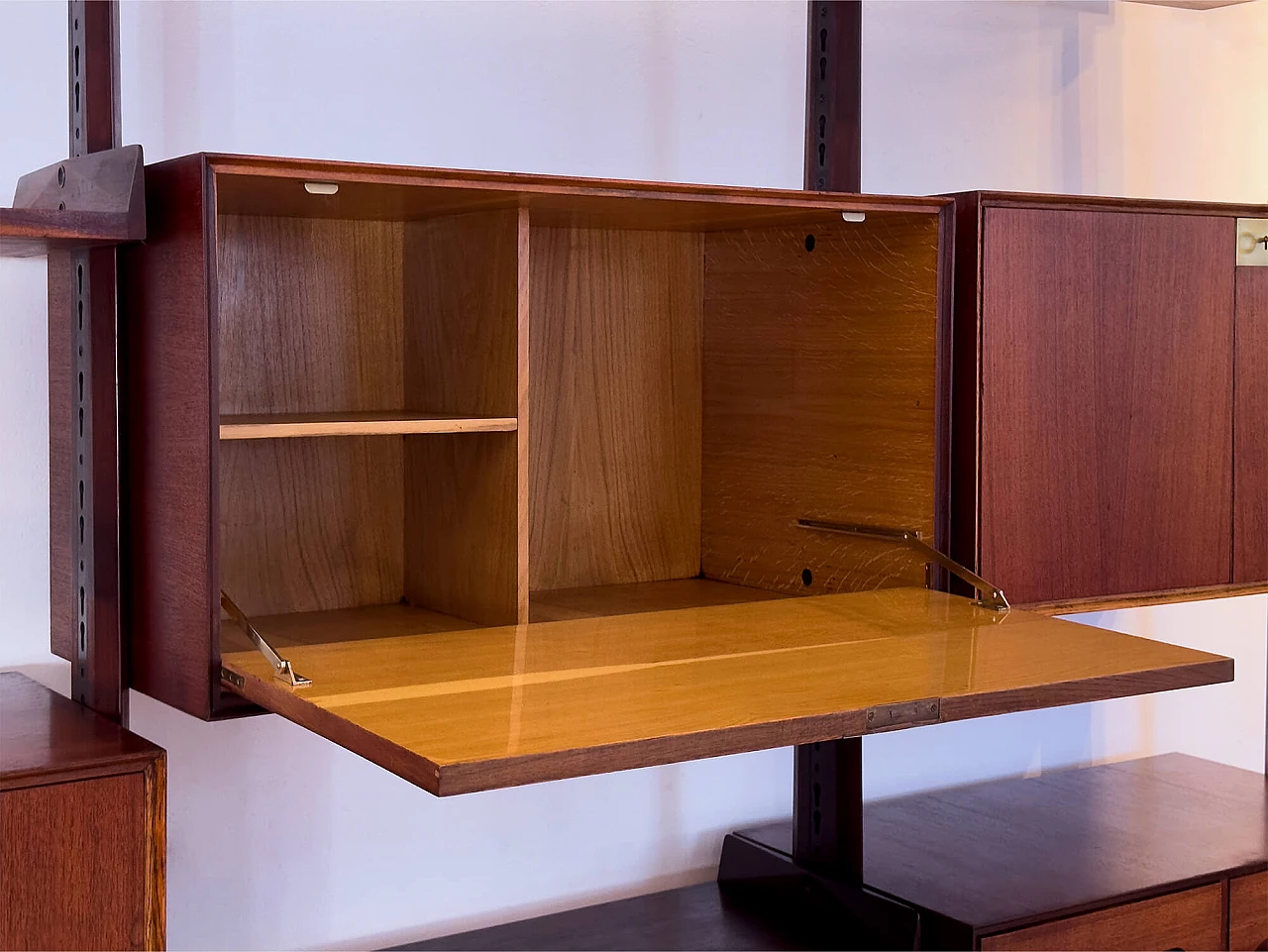 Four-module red teak bookcase with brass details by Vittorio Dassi, 1950s 11