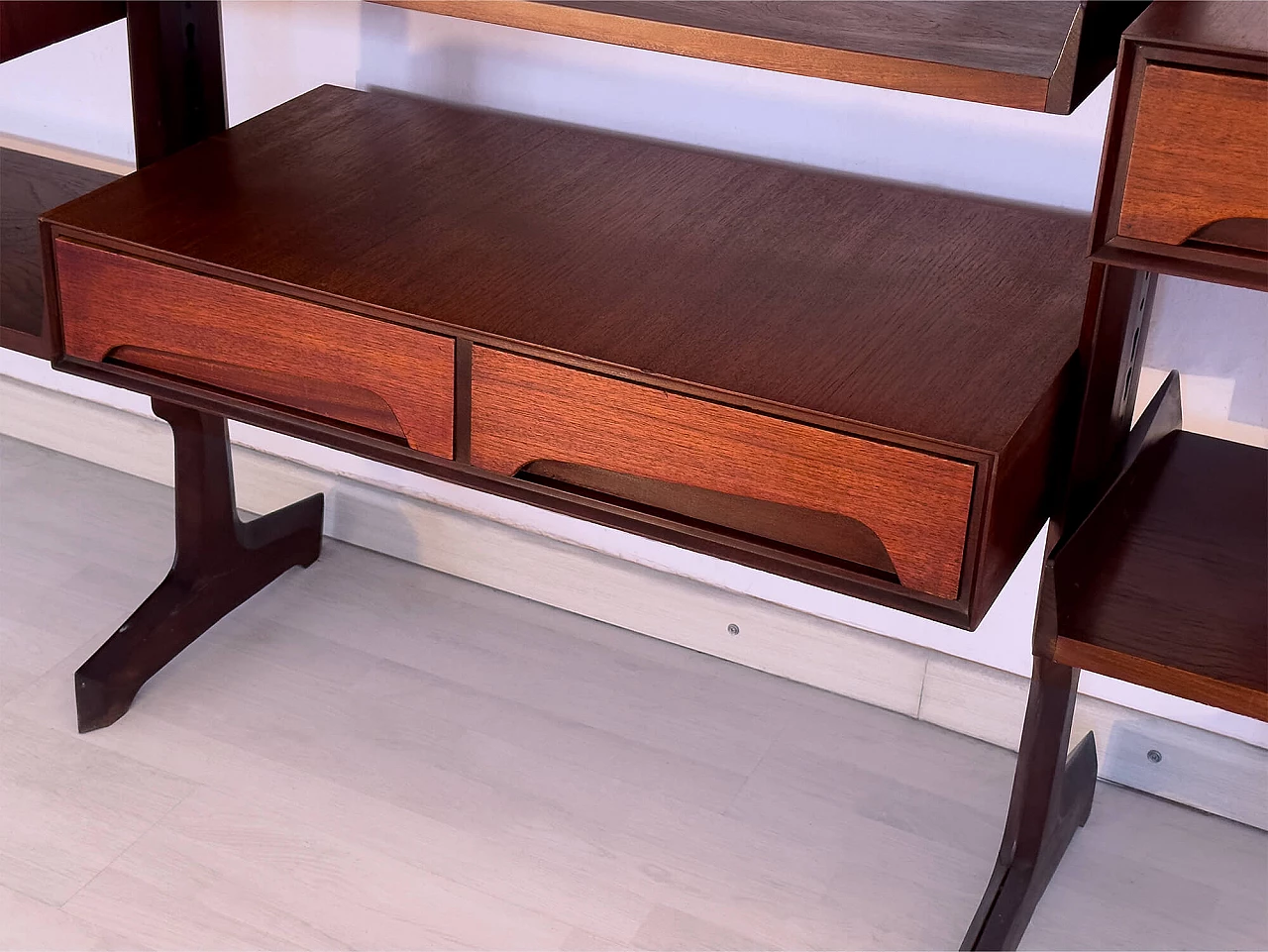 Four-module red teak bookcase with brass details by Vittorio Dassi, 1950s 16