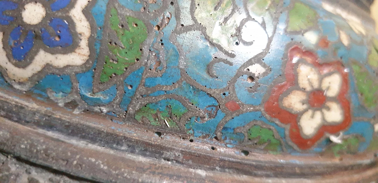 Inlaid and enamelled brass candlestick, 19th century 19