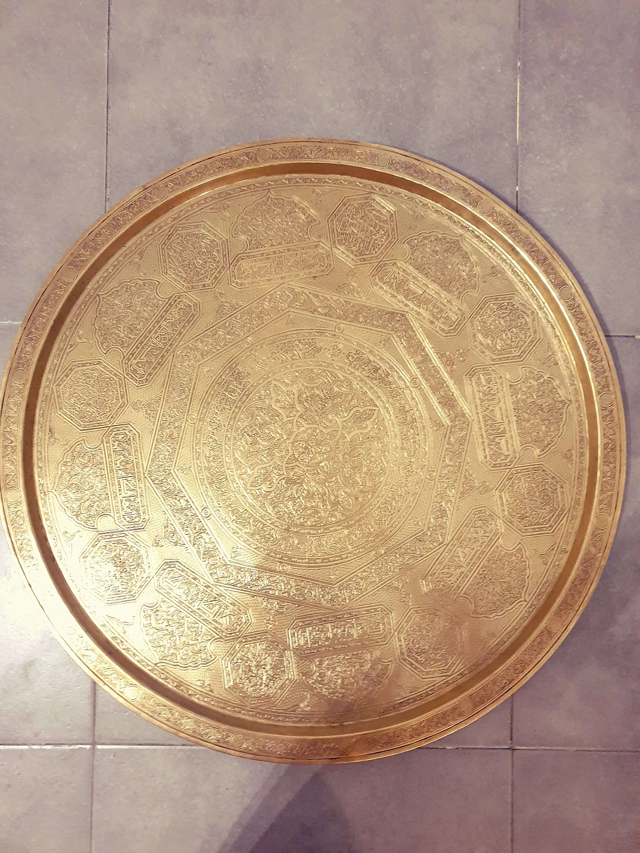 Indo-Persian gilded brass round tray, 19th century 1