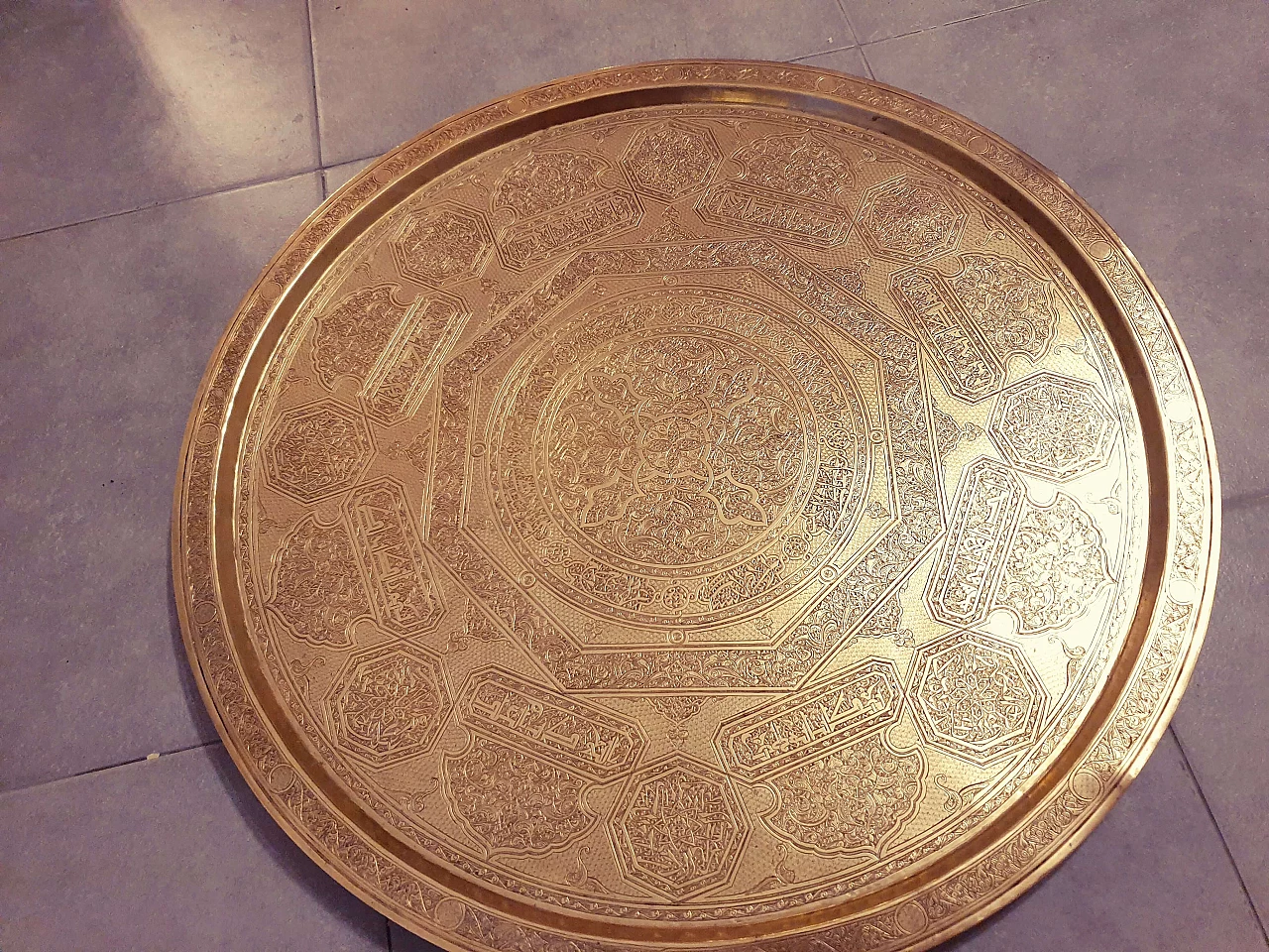 Indo-Persian gilded brass round tray, 19th century 3