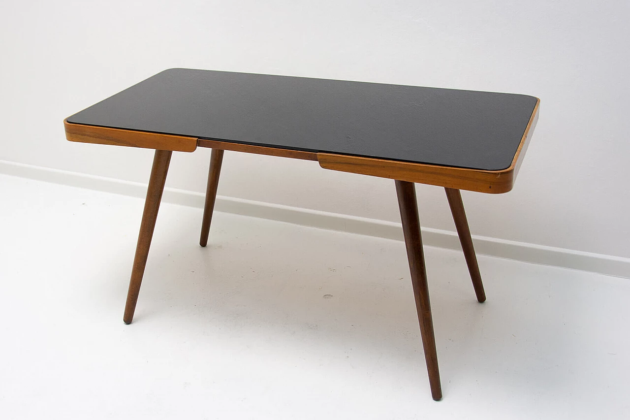 Beech coffee table with opaxite glass top by Interiér Praha, 1960s 2