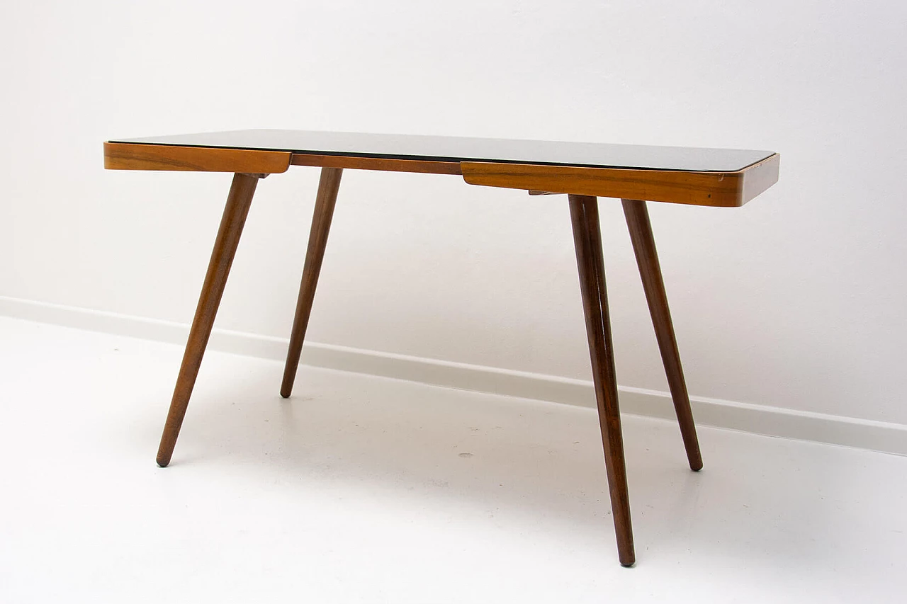 Beech coffee table with opaxite glass top by Interiér Praha, 1960s 3