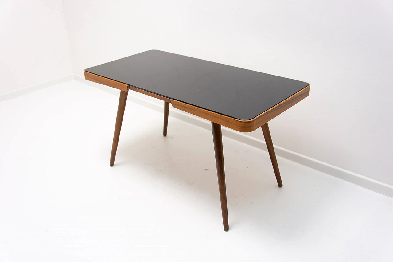 Beech coffee table with opaxite glass top by Interiér Praha, 1960s 4