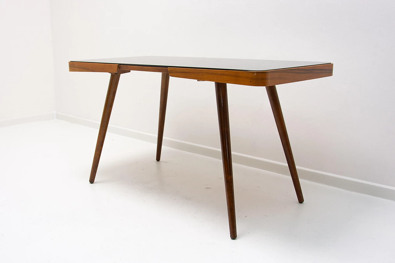Beech coffee table with opaxite glass top by Interiér Praha, 1960s 5