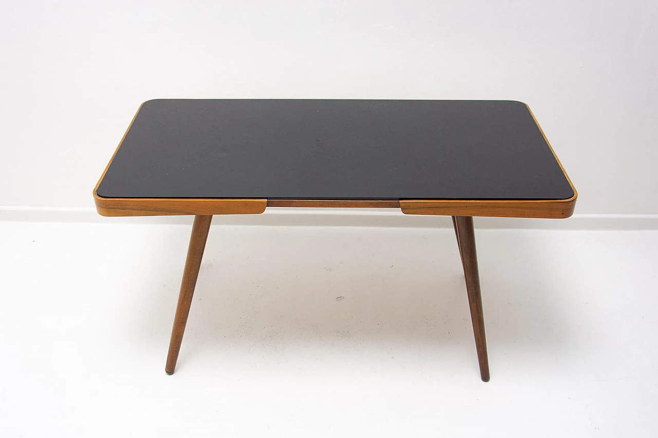 Beech coffee table with opaxite glass top by Interiér Praha, 1960s 6