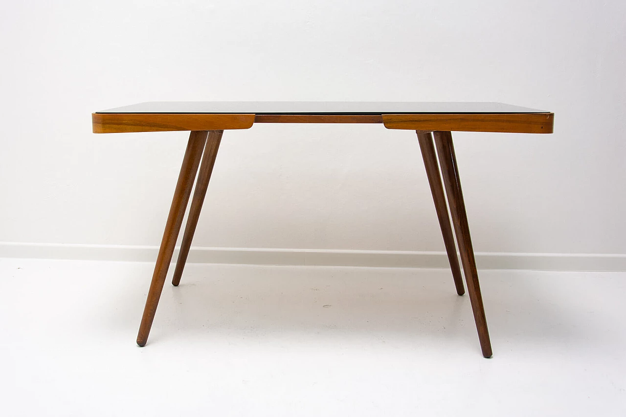 Beech coffee table with opaxite glass top by Interiér Praha, 1960s 10
