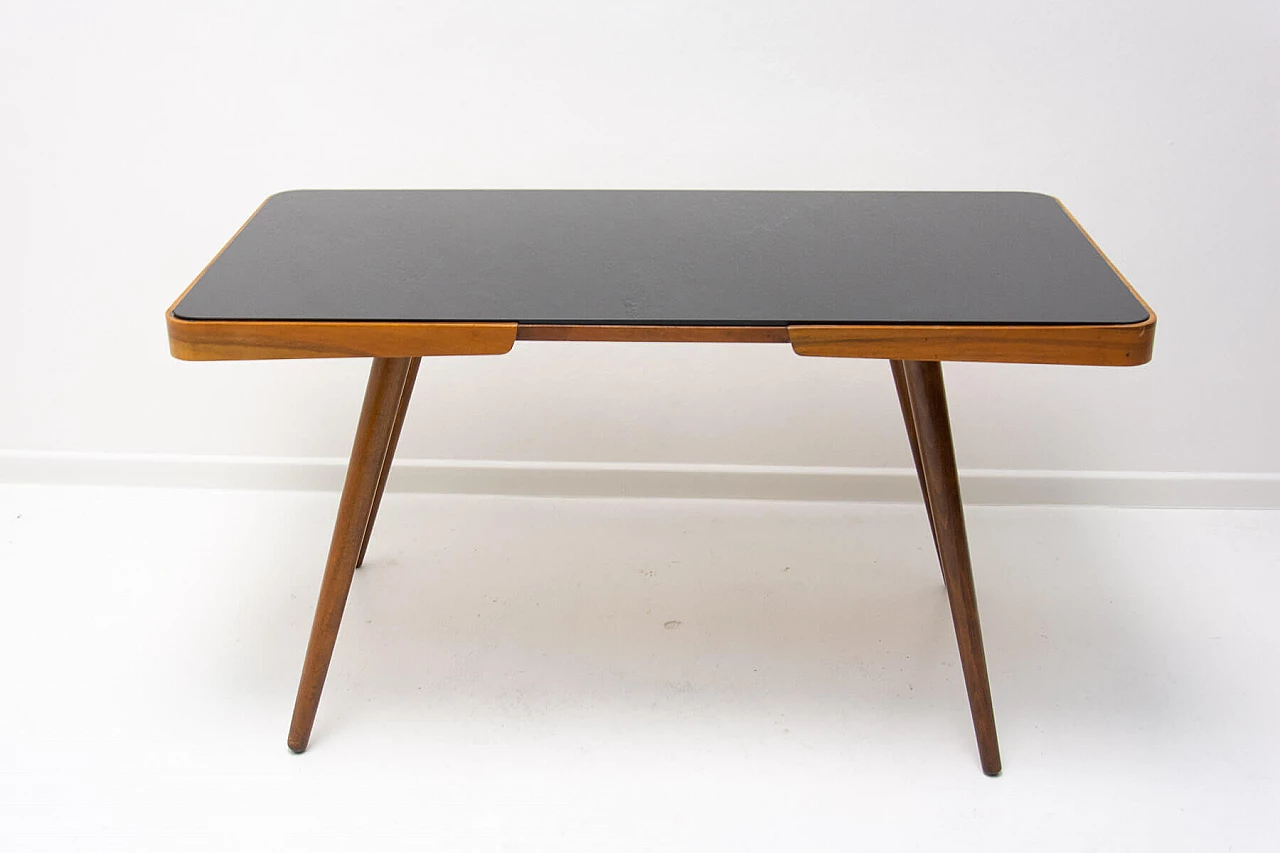 Beech coffee table with opaxite glass top by Interiér Praha, 1960s 11