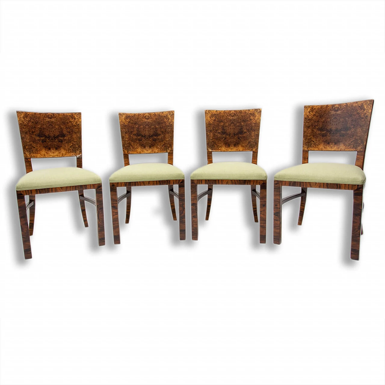 4 Art Deco walnut dining chairs, 1930s 1