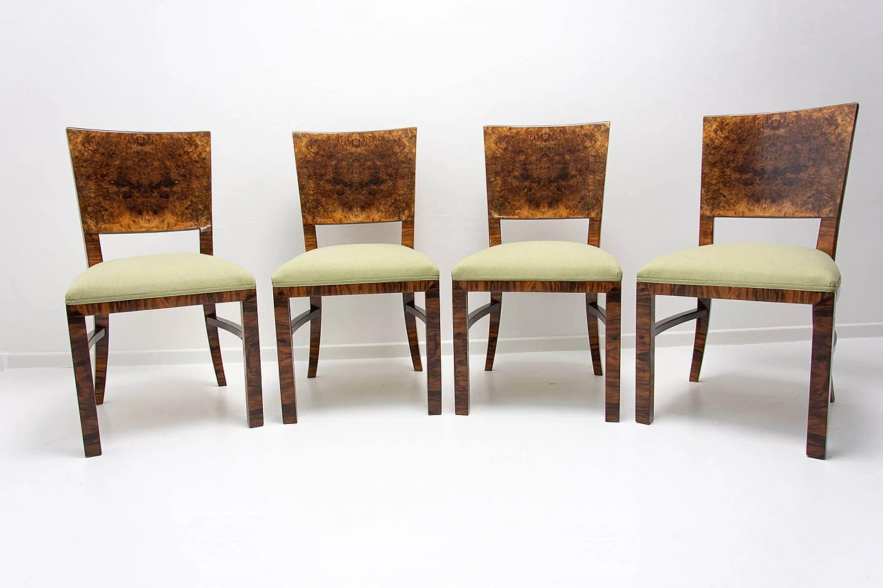 4 Art Deco walnut dining chairs, 1930s 2