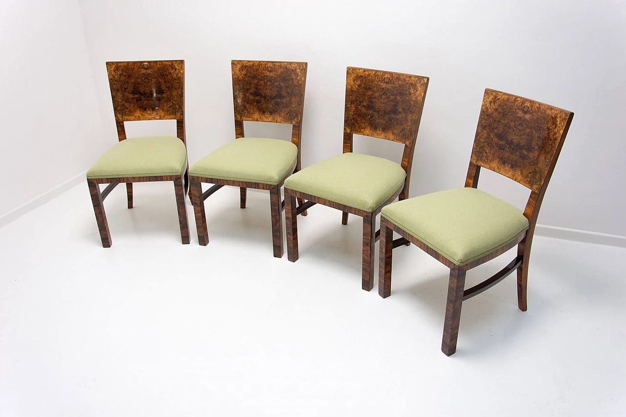4 Art Deco walnut dining chairs, 1930s 4