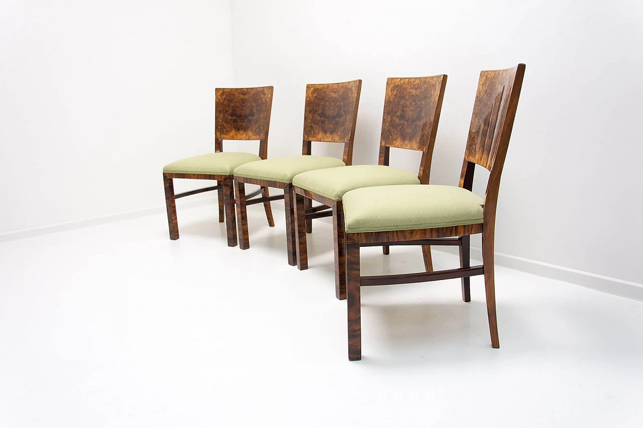 4 Art Deco walnut dining chairs, 1930s 6