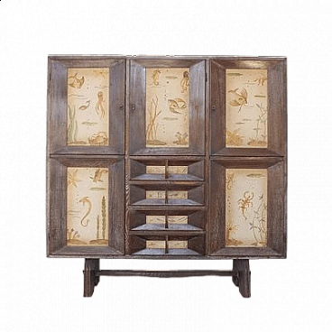 Beechwood cabinet with three doors and four drawers attributed to Paolo Buffa, 1950s