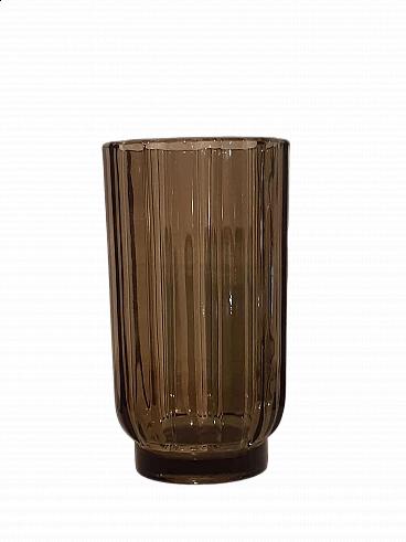 Olive green ribbed glass vase, 1970s