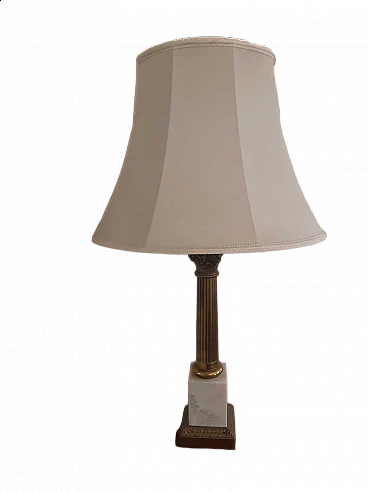 Table lamp with column base and Corinthian capital in Carrara marble and brass, 1980s