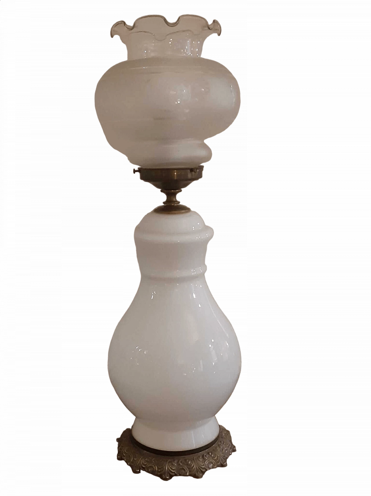 Table lamp with glass and brass base and frosted glass shade, 1920s 9