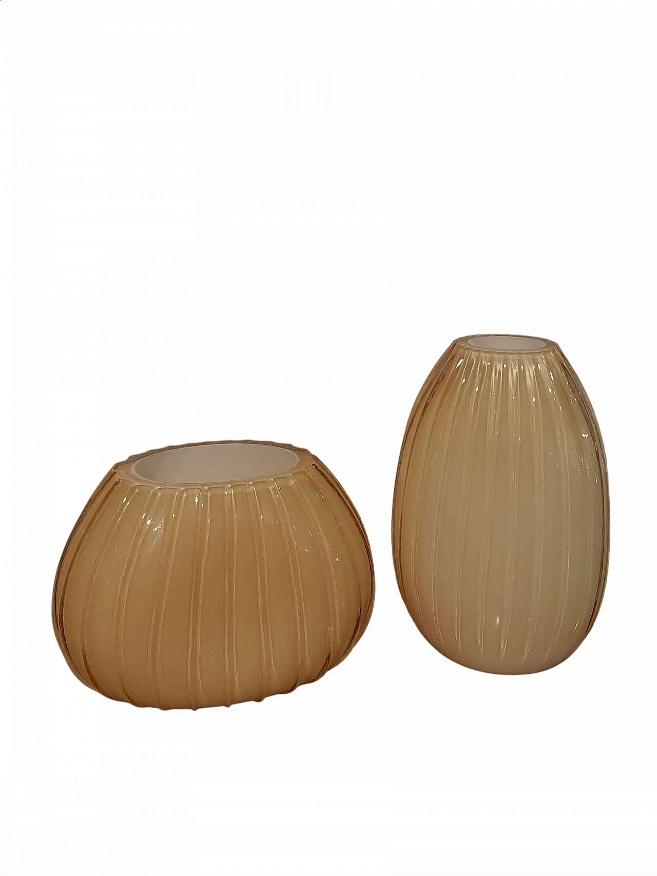 Pair of oval yellow incamiciato blown glass vases, 2000s 6
