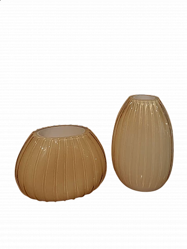 Pair of oval yellow incamiciato blown glass vases, 2000s