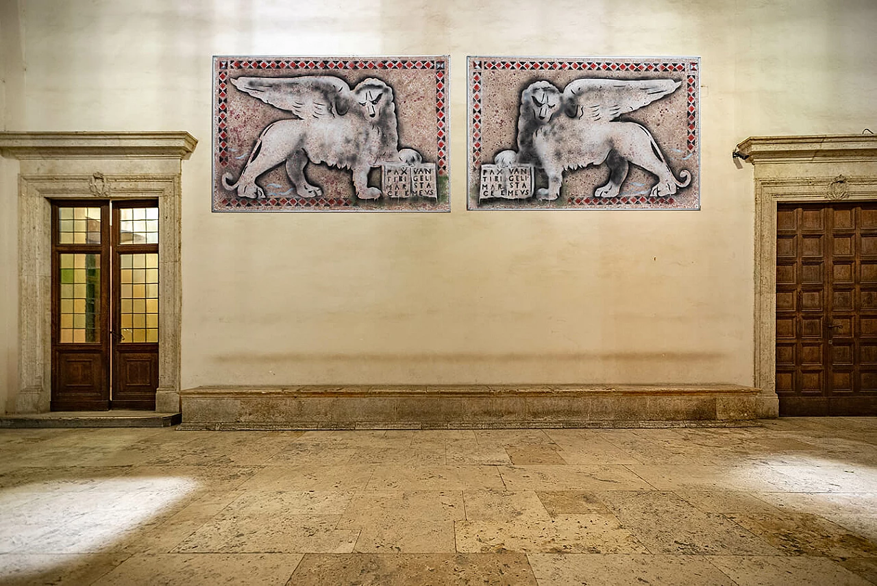 Gio Magri, Lions of Venice, pair of paintings on canvas, 1970s 2