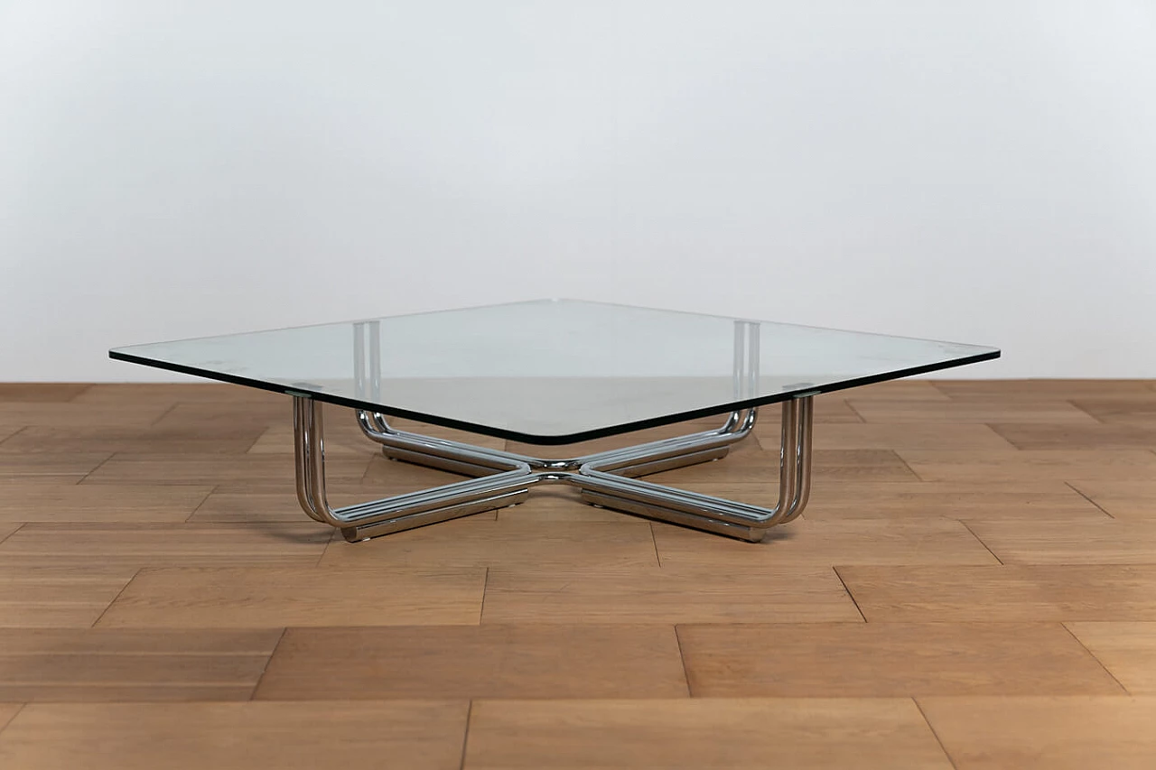 Coffee table in chrome-plated steel and crystal by Gianfranco Frattini for Cassina, 1960s 1