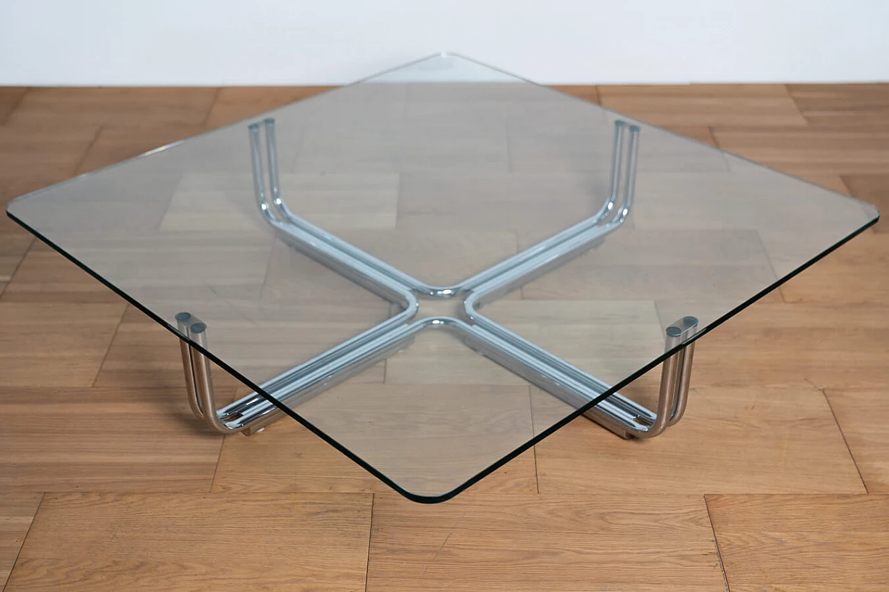 Coffee table in chrome-plated steel and crystal by Gianfranco Frattini for Cassina, 1960s 2