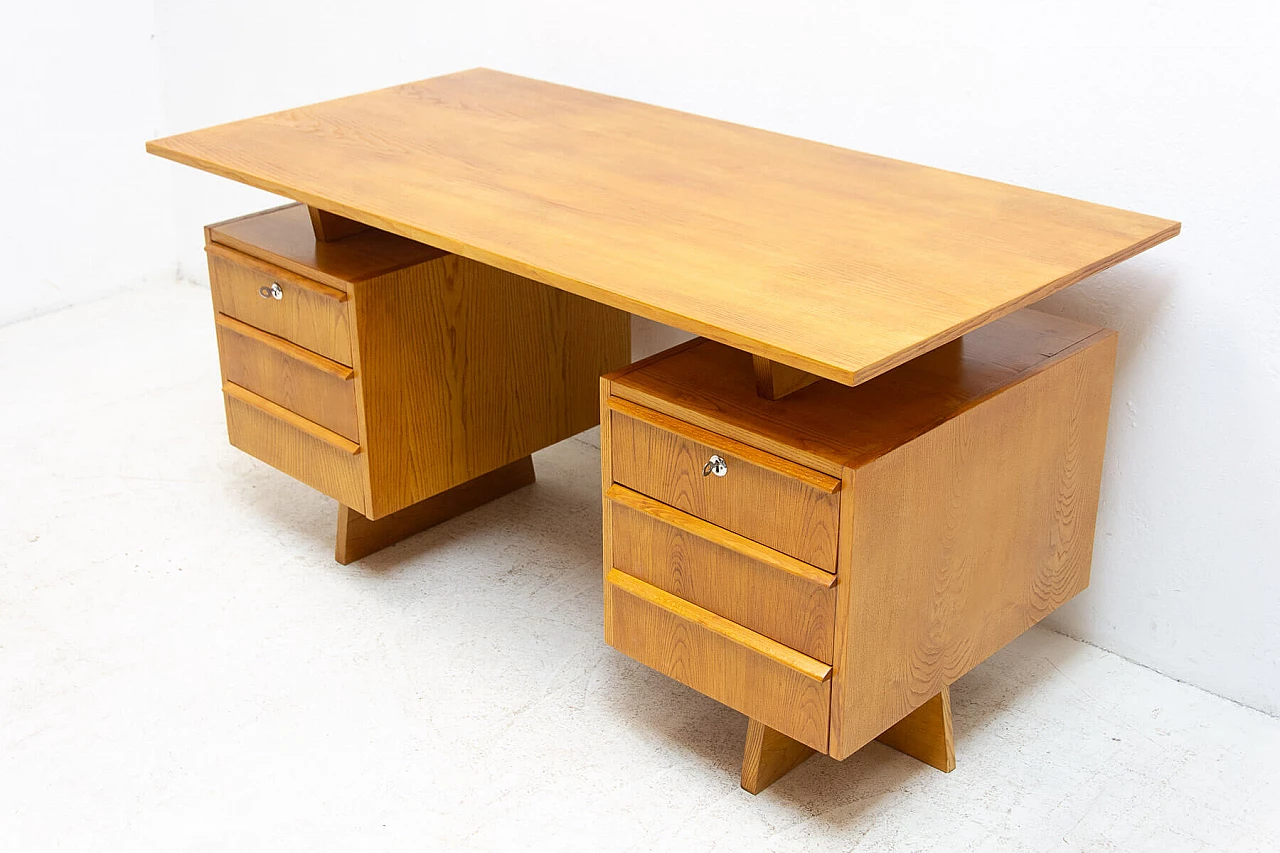 Beech and plywood desk with six drawers, 1970s 3