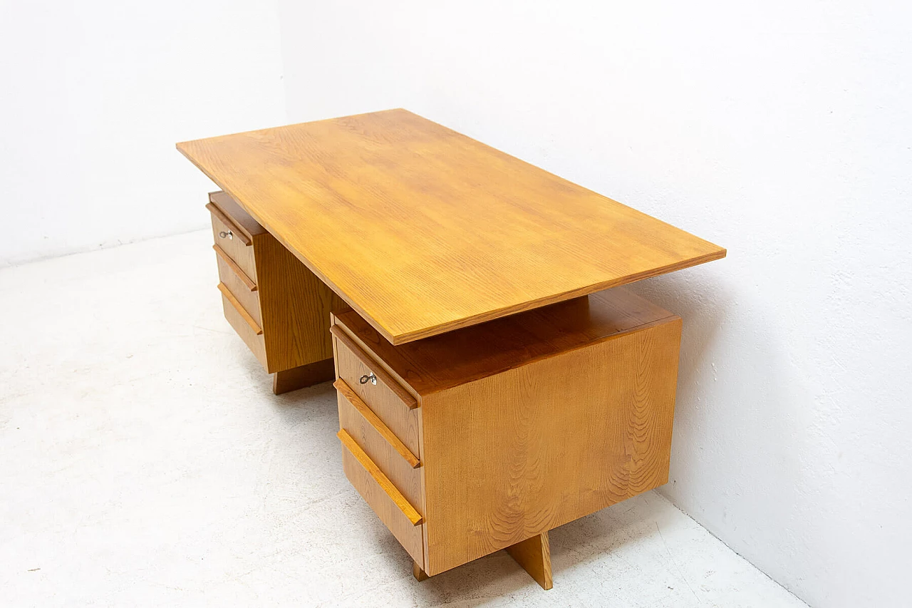 Beech and plywood desk with six drawers, 1970s 5