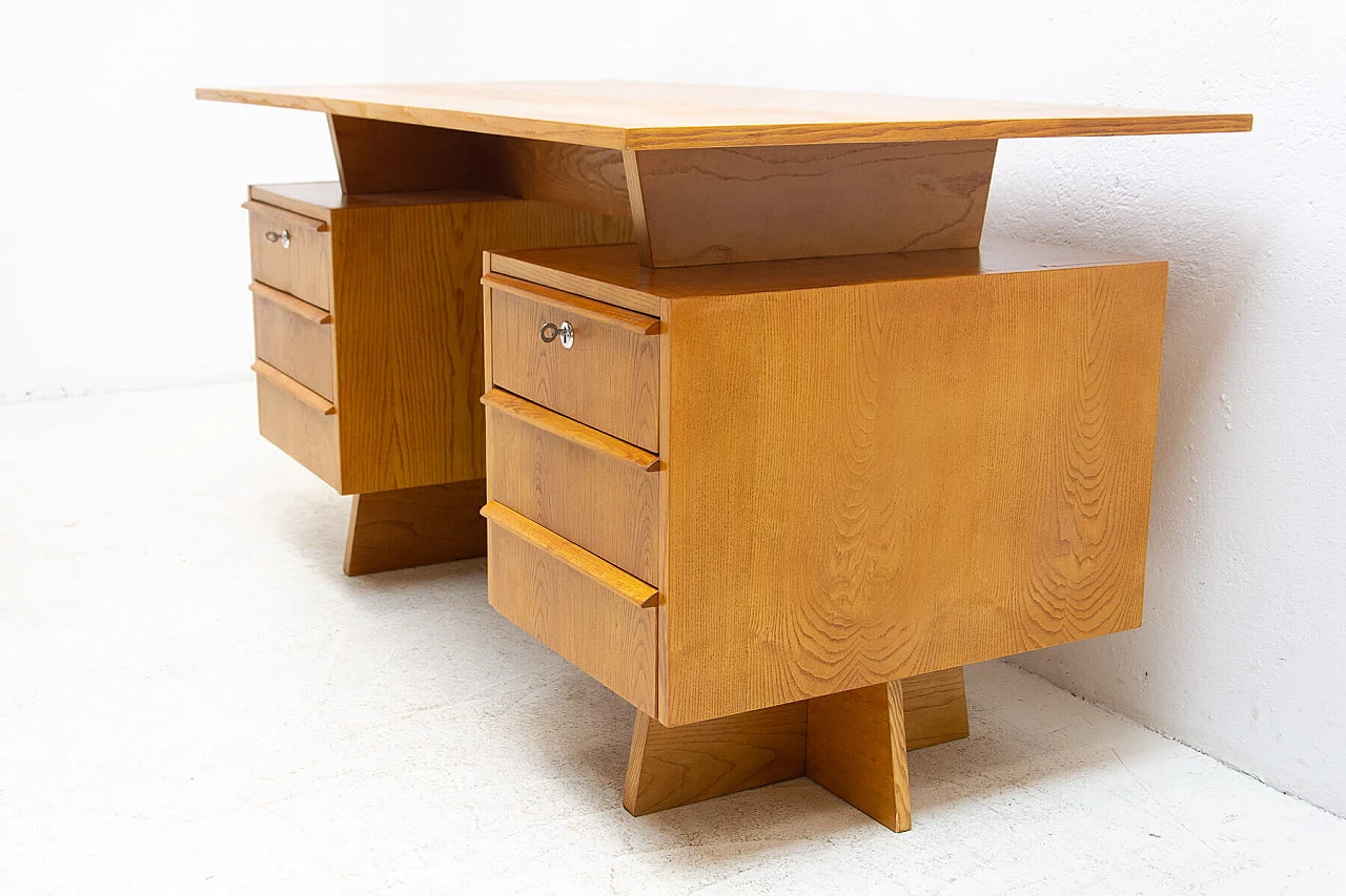 Beech and plywood desk with six drawers, 1970s 6