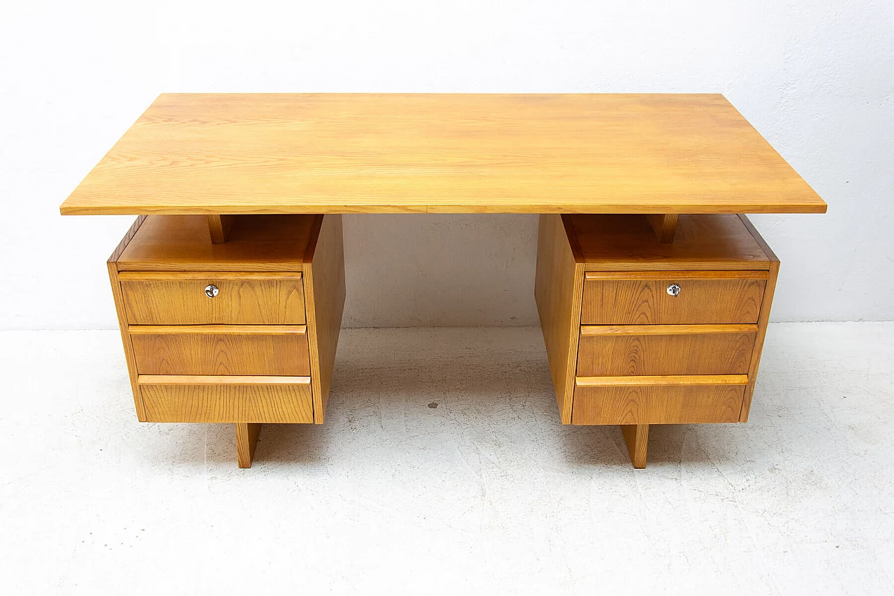 Beech and plywood desk with six drawers, 1970s 7
