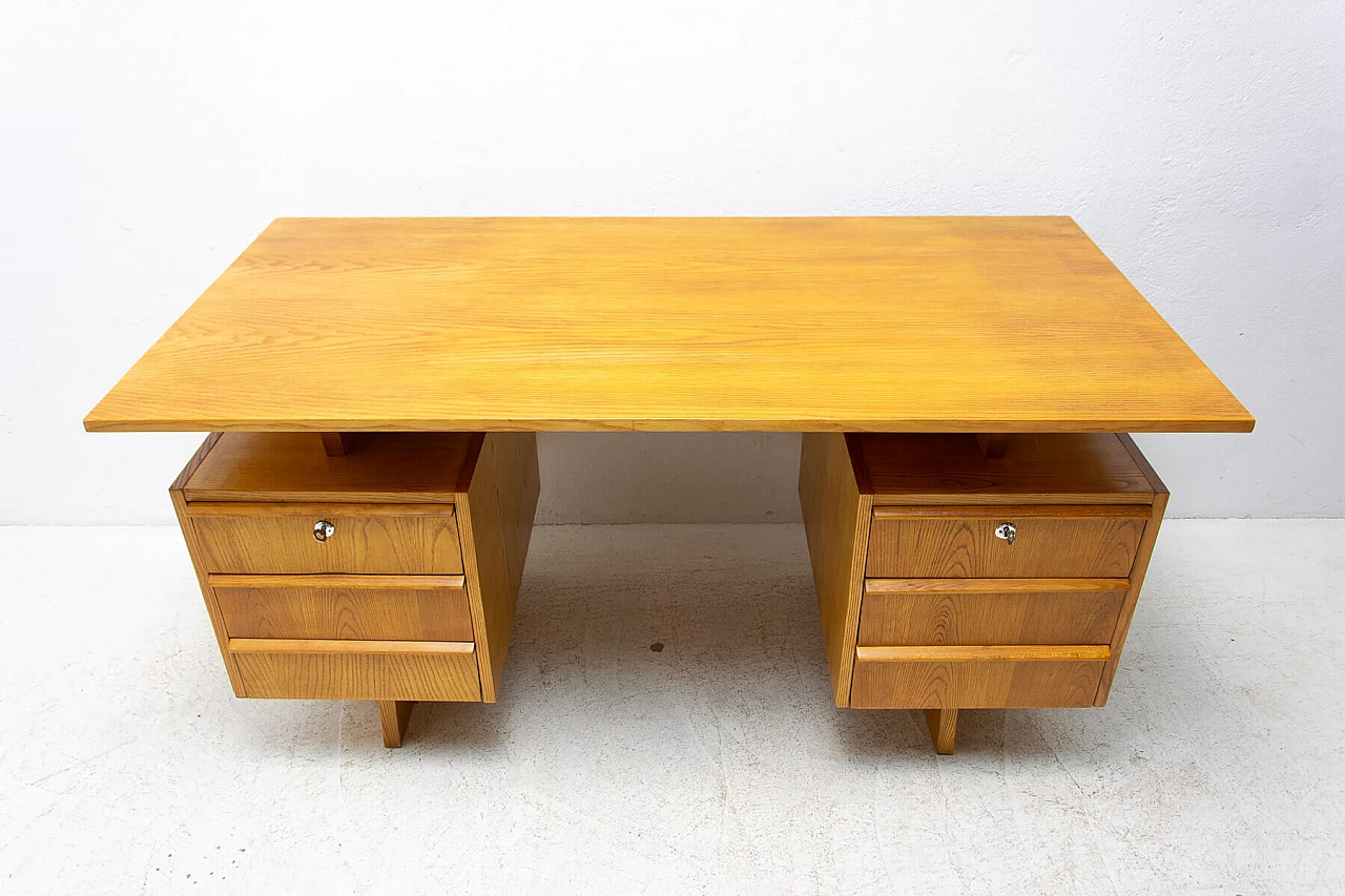 Beech and plywood desk with six drawers, 1970s 8