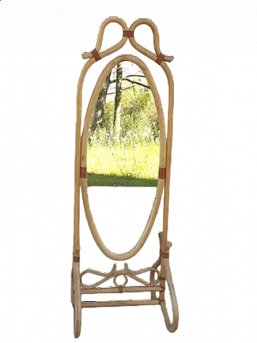 Specchio da terra in bambù, anni '70