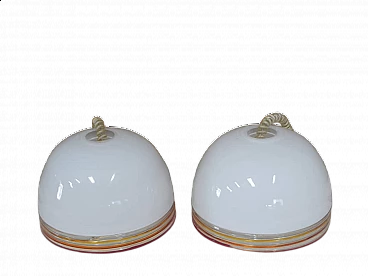 Pair of Murano glass hemispherical chandeliers by Roberto Pamio & Renato Toso for Leucos, 1970s