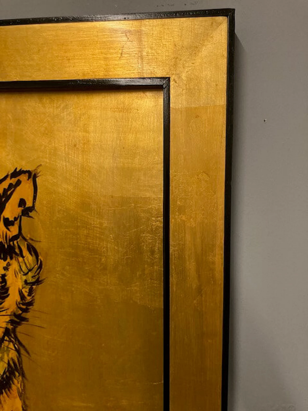 Dipinto a fondo oro raffigurante una tigre, inizio '900 3