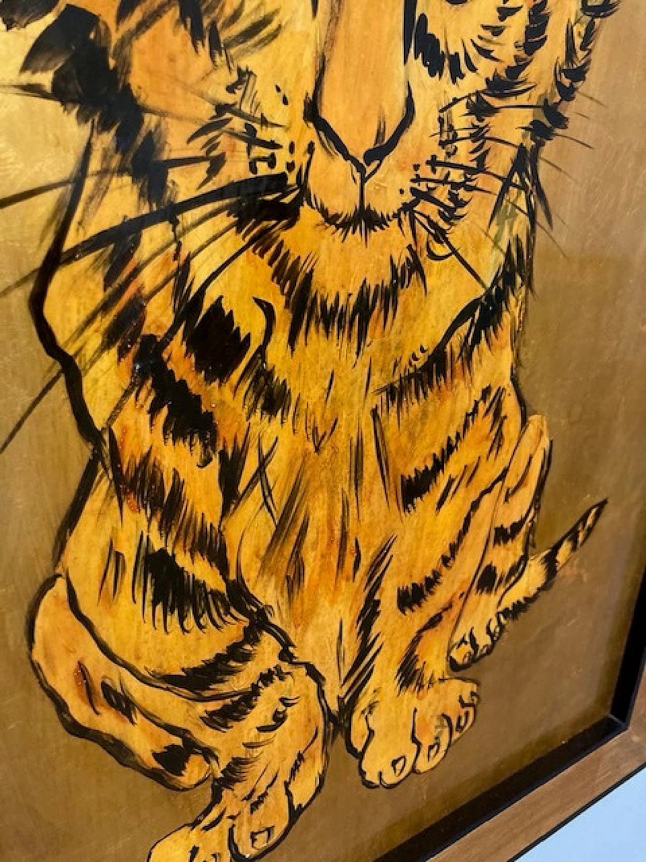 Dipinto a fondo oro raffigurante una tigre, inizio '900 6