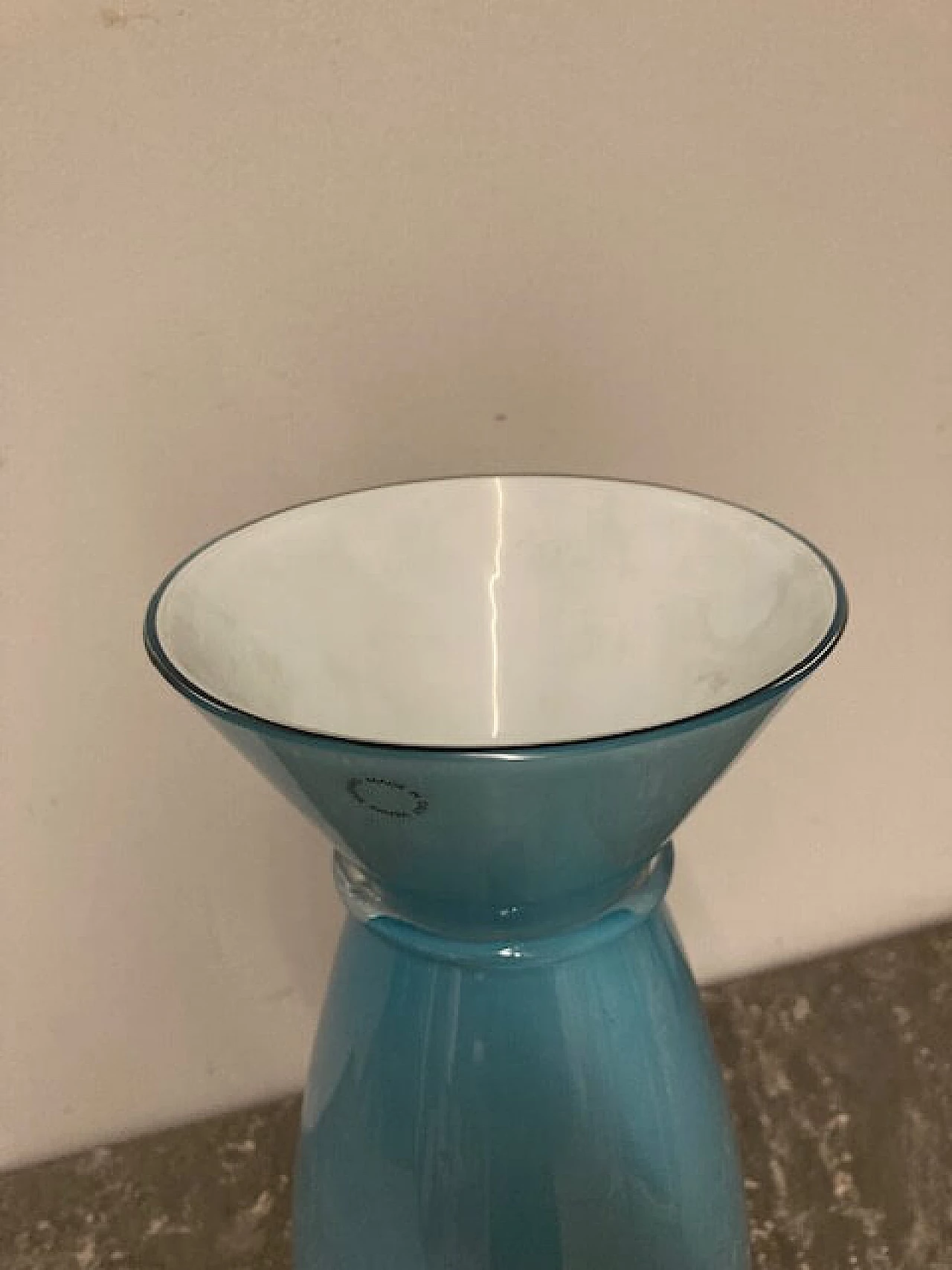 Turquoise Murano glass Acco vase by Venini, 1990s 3