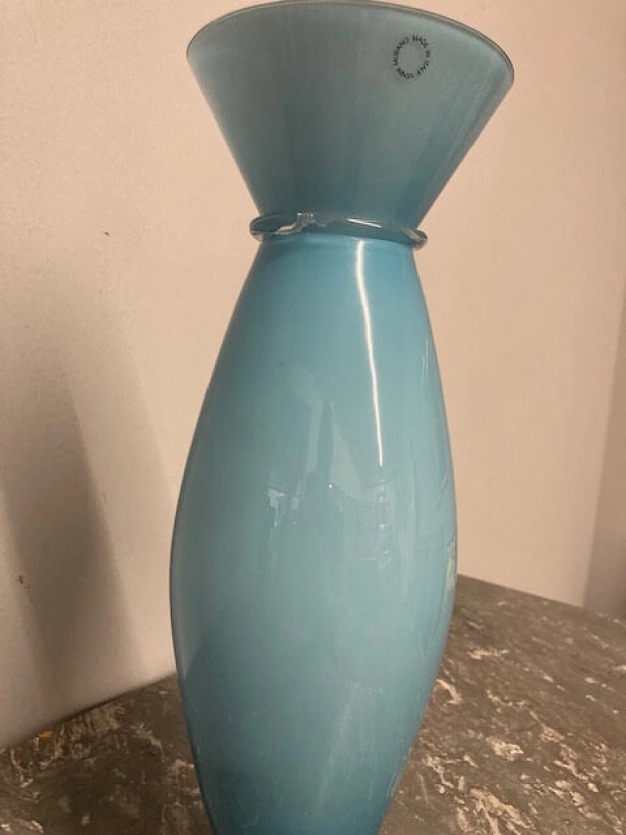 Turquoise Murano glass Acco vase by Venini, 1990s 4
