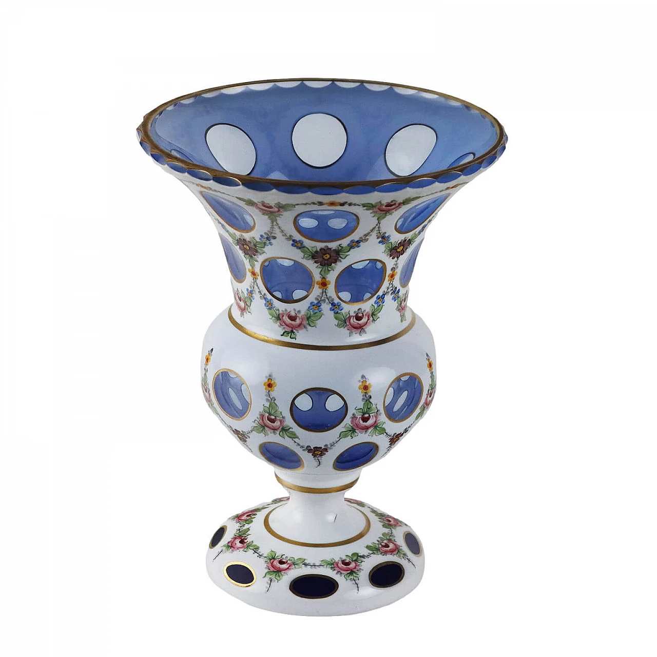 Vaso in cristallo di Boemia con decori policromi e dorati 1